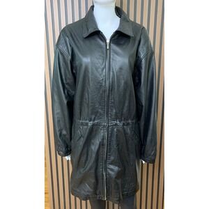 Wilsons The Leather Experts Women's Black Leather Parka Jacket Quilted Lining L